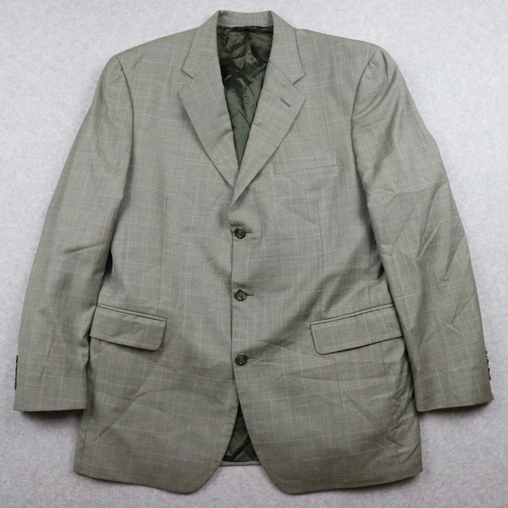 Jos‎ A Bank Blazer Mens 44L Wool 3-Button Suit Jacket Coat Business Gray Plaid